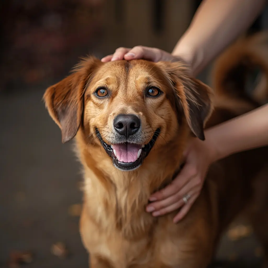 Glad hund som får omsorg